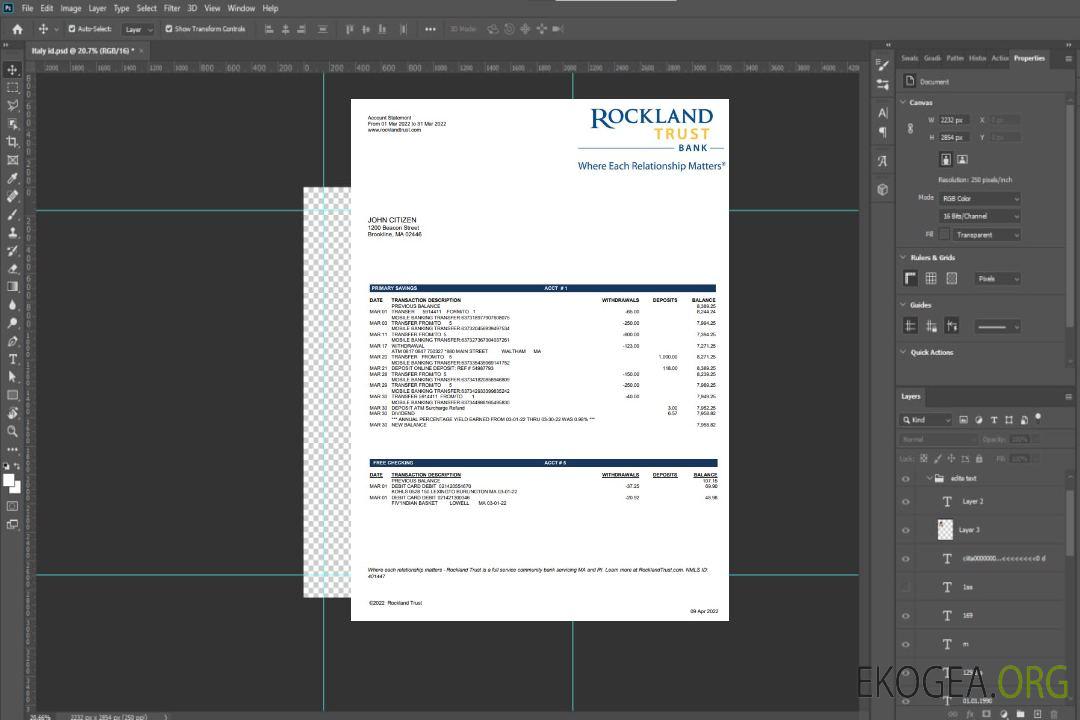 USA Massachusets Rockland Trust relevé bancaire template USA Massachusets Rockland Trust relevé bancaire template